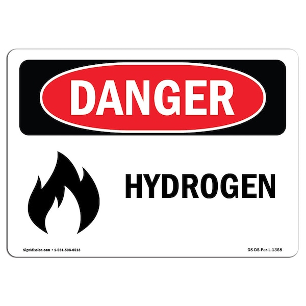 Safety Sign, OSHA Danger, 18" Height, 24" Width, Aluminum, Hydrogen, Landscape, A-1824-L-1368
